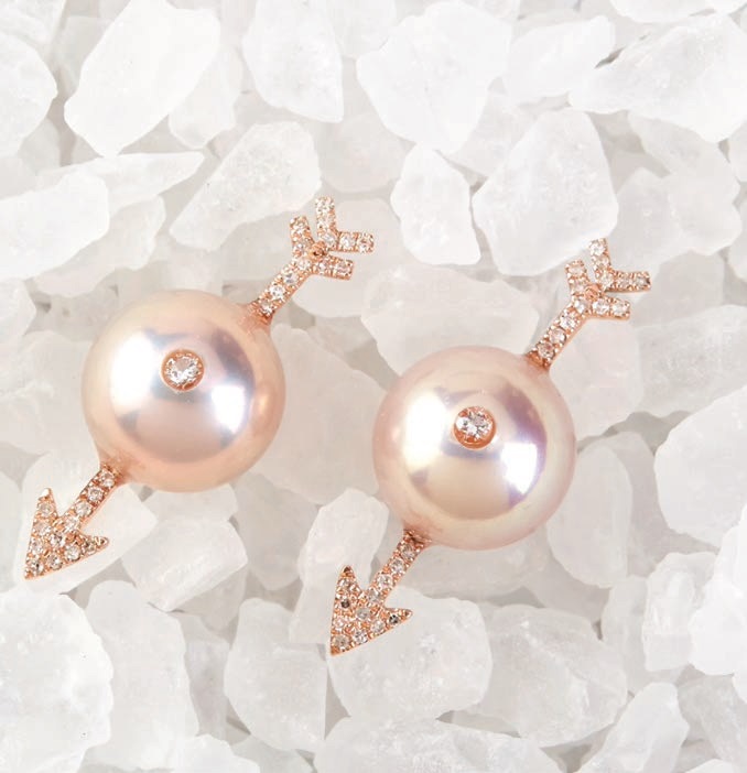 Rose gold diamond pavé Cupid earrings with rouge semi-baroque pearls PHOTO COURTESY OF BRAND
